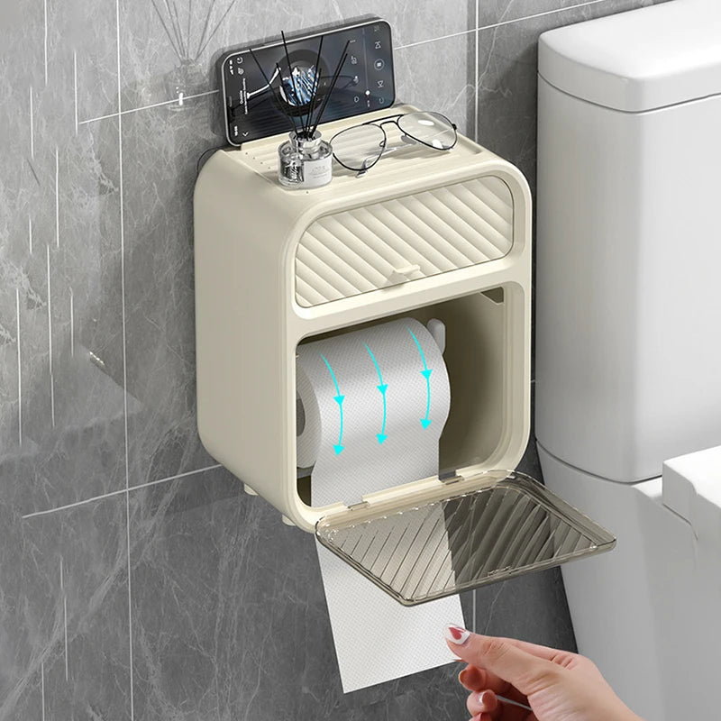 Multifunctional Wall-mounted Tissue Box with Storage Shelf