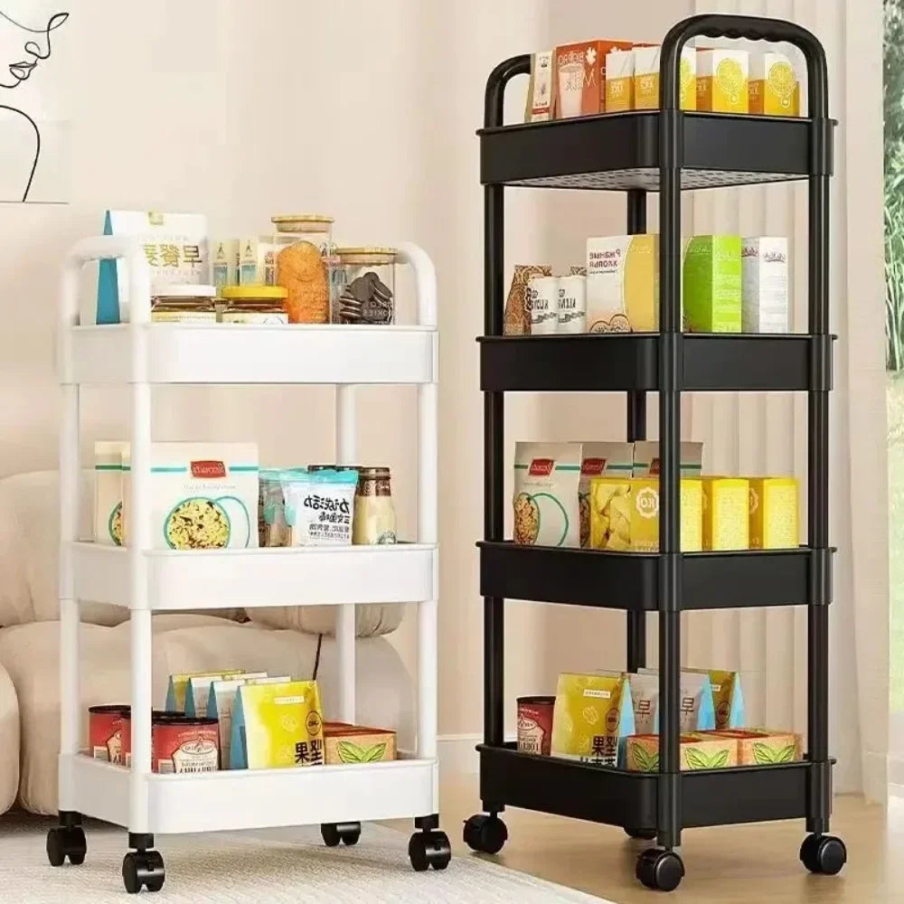 Multi-Layer Slim Storage Cart Narrow Kitchen Rolling Cart on Wheels for Small Space, Mobile Utility Cart Shelving Unit with Wooden Top and Metal Handle for Kitchen, Bathroom, Laundry Room