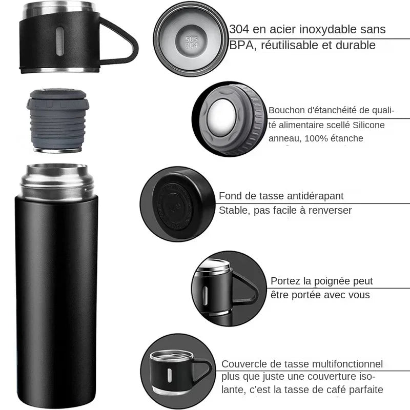 500ML 304 Stainless Steel Vacuum Insulated Bottle Gift Set Office Business Style Coffee Mug Thermos Bottle Portable Flask Carafe