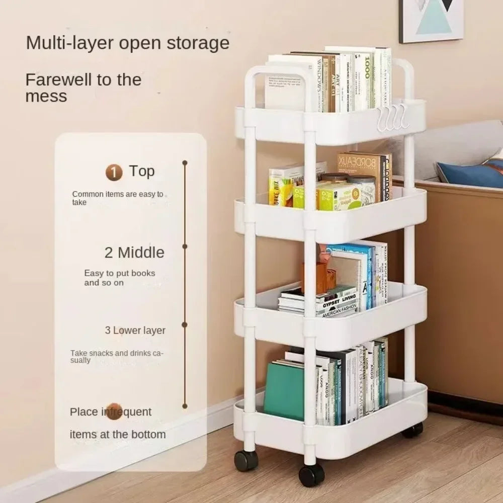 Multi-Layer Slim Storage Cart Narrow Kitchen Rolling Cart on Wheels for Small Space, Mobile Utility Cart Shelving Unit with Wooden Top and Metal Handle for Kitchen, Bathroom, Laundry Room