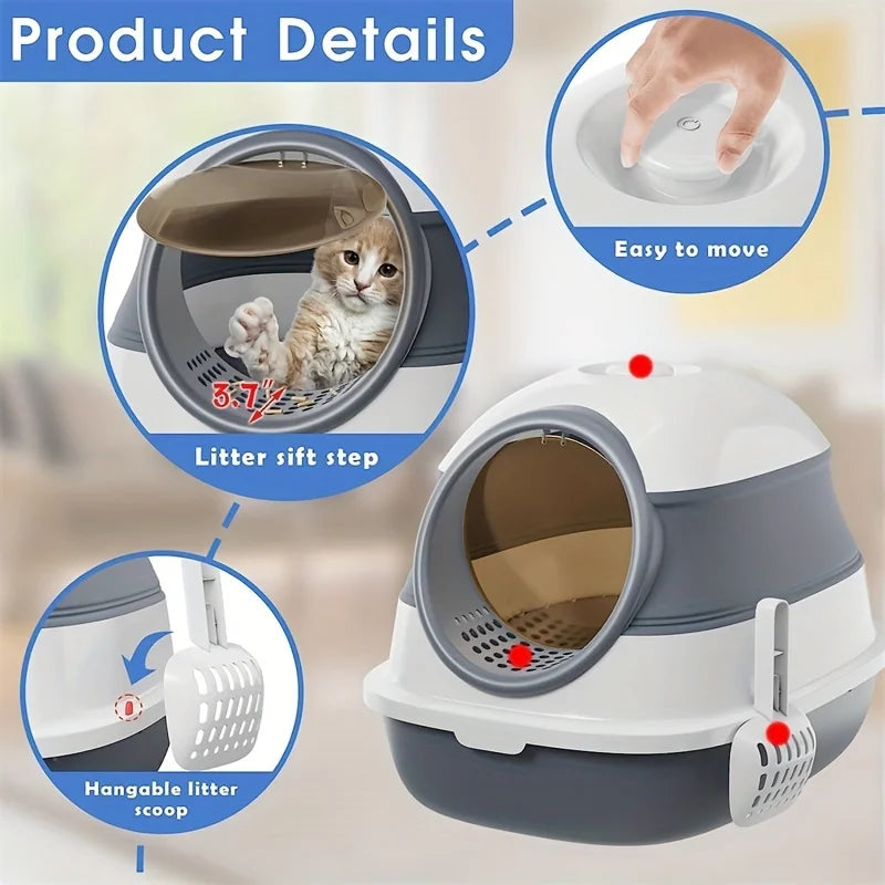 Easy-to-Clean Fully Enclosed Cat Litter Box - Anti-Splash Design - Mess-Free Solution for Your Pet's Needs