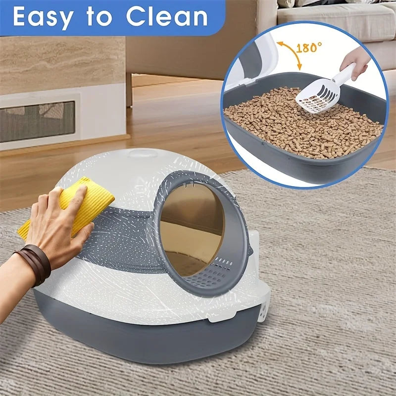 Easy-to-Clean Fully Enclosed Cat Litter Box - Anti-Splash Design - Mess-Free Solution for Your Pet's Needs