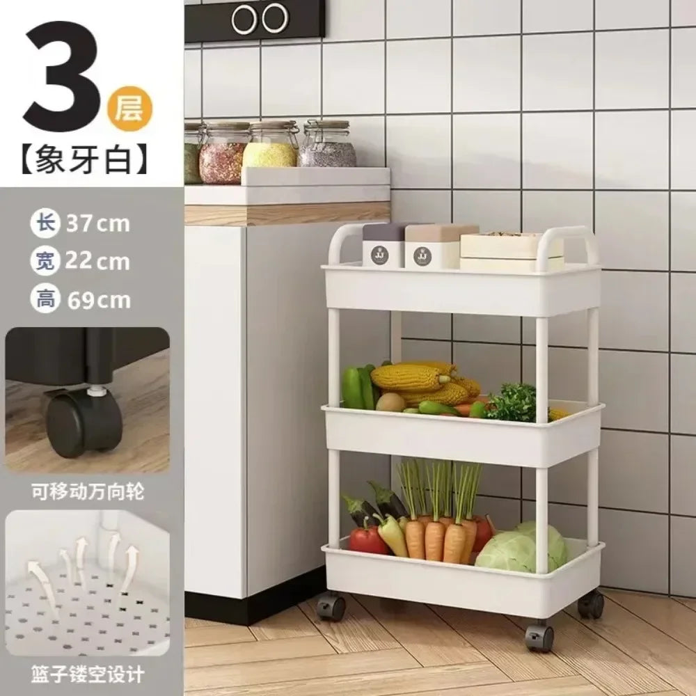 Multi-Layer Slim Storage Cart Narrow Kitchen Rolling Cart on Wheels for Small Space, Mobile Utility Cart Shelving Unit with Wooden Top and Metal Handle for Kitchen, Bathroom, Laundry Room