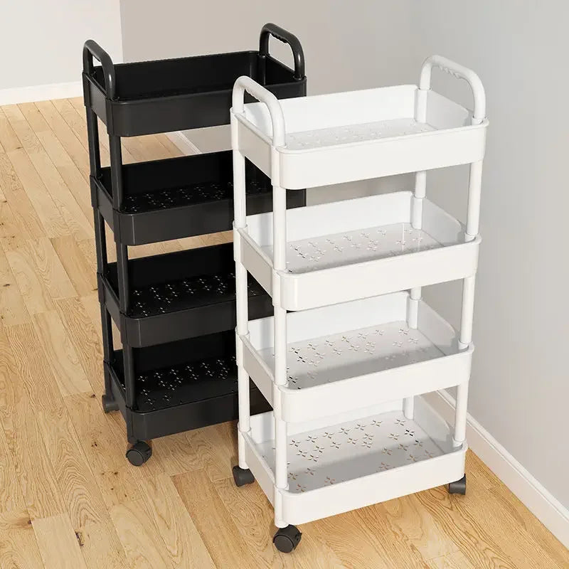 Multi-Layer Slim Storage Cart Narrow Kitchen Rolling Cart on Wheels for Small Space, Mobile Utility Cart Shelving Unit with Wooden Top and Metal Handle for Kitchen, Bathroom, Laundry Room