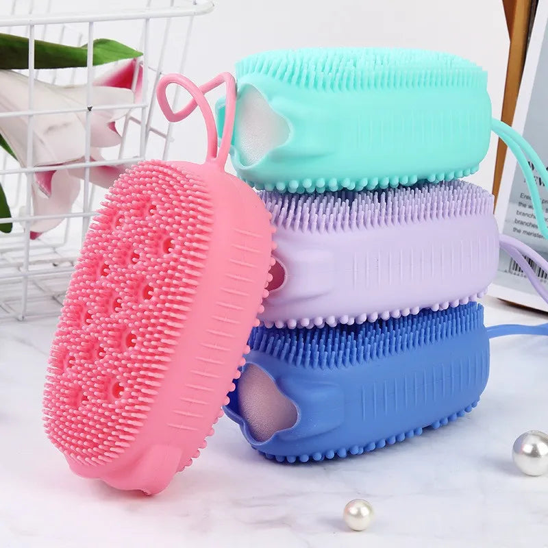 Silicone Body Scrubber Shower Exfoliating Scrub Sponge Bubble Bath Brush Massager Skin Cleaner Cleaning Pad Bathroom Accessories