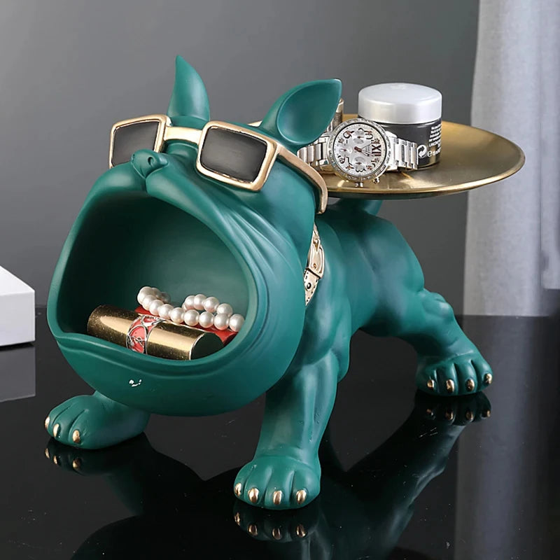 French Bulldog Tray Ornament Cool Big Mouth Dog Statue Snacks Candy Storage Box Animal Resin Figurine Sculpture Home Decor Gifts