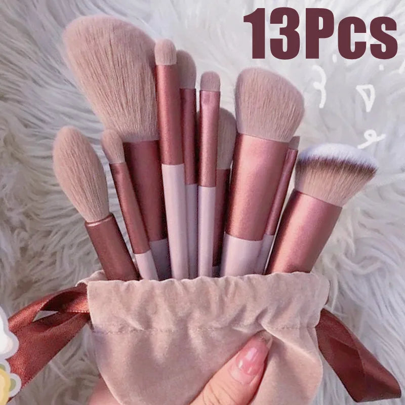 Makeup Brushes Set 13 PCs Eye Shadow Foundation Women Cosmetic Brush Eyeshadow Blush Beauty Soft Make Up Tools Bag